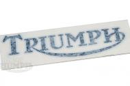 This is a decal that goes on the side of the gas tank for a TR5T that reads ---Triumph--- in black and silver.
Approximately 6".

