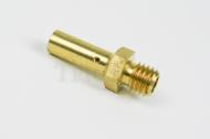 Needle jets help control flow of fuel into the float bowl. If your needle Jet is not working properly it can effect acceleration, specifically when coming out of idling. This is a  107 needle jet for a carburetor in a triumph motorcycle. 