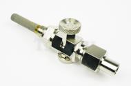 This is a petcock push bar that has a 1/8 inch tank connection and 1/4 inch fuel line connection. 