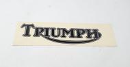 This is a side tank decal that reads ----Triumph---Black/silver approx 6" long.
